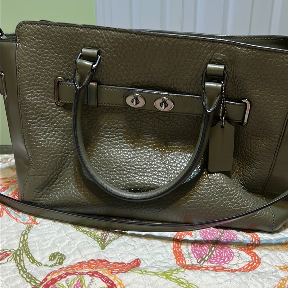 Olive Green Leather Tote Bag